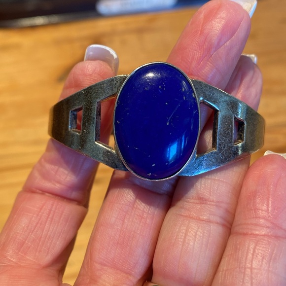 🎉 STERLING SILVER BLUE LAPIS WITH GOLDEN FLECKS CUFF BRACELET ‼️ - Picture 1 of 12